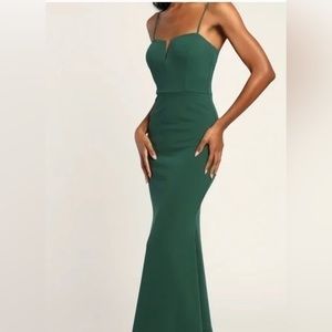 Lulu’s Finding the One Forest Green Mermaid Maxi Dress size Medium NWT